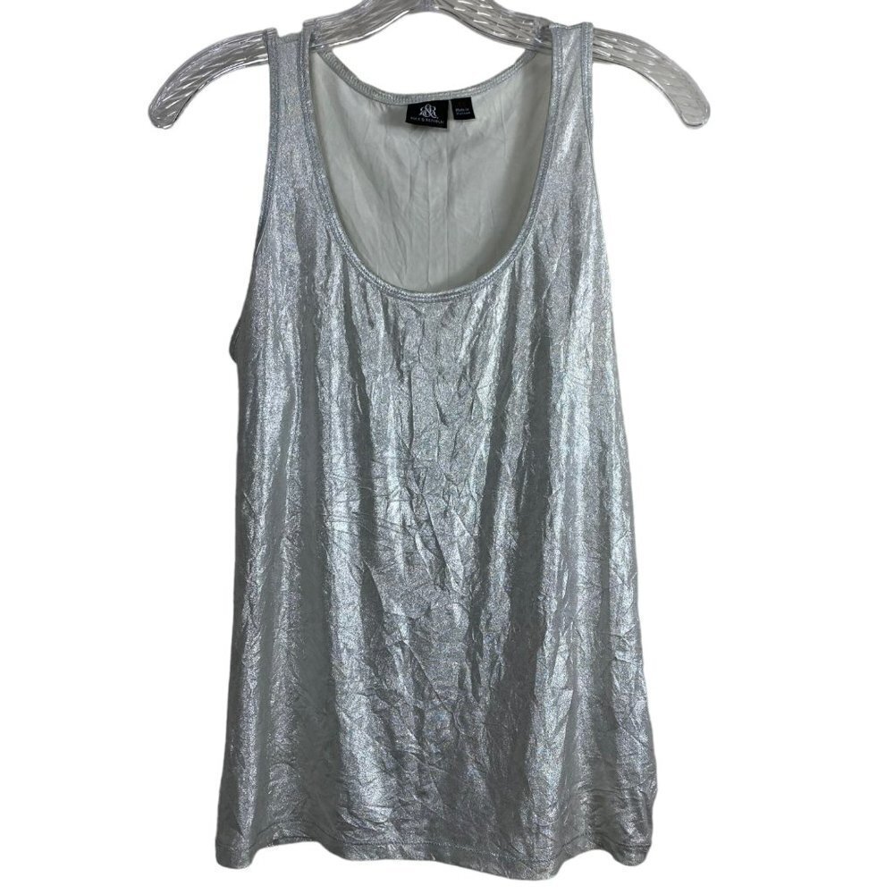 Rock & Republic Rockstar Silver Tank Top Metallic Stretchy‎ Shirt Size XS - Picture 2 of 10
